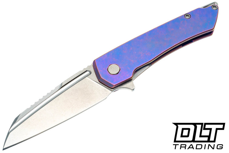 MachineWise Mojave - Blurple with Pink Distress - Smooth Titanium - Stonewash S90V Blade