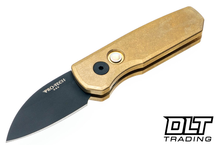 Pro-Tech Runt 5 - Bronze Handle - Black Blade - Mother of Pearl Button