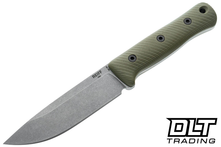 Reiff F5 Field Survival Knife - Stonewash MagnaCut Blade - OD Green G-10 - Black Kydex