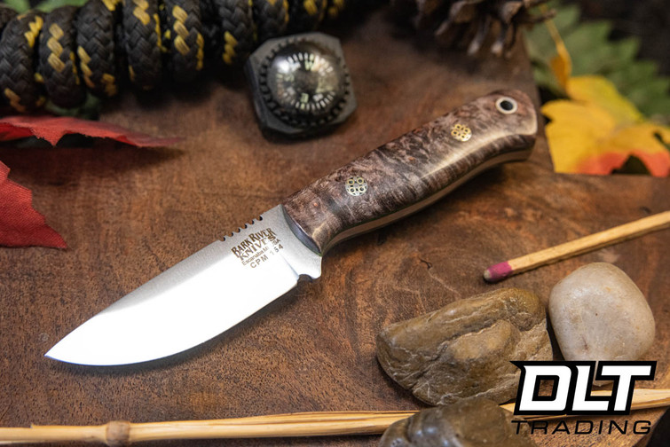 Bark River Micro Bravo CPM 154 Salmon & Coral Maple Burl - Lime Liners - Mosaic Pins