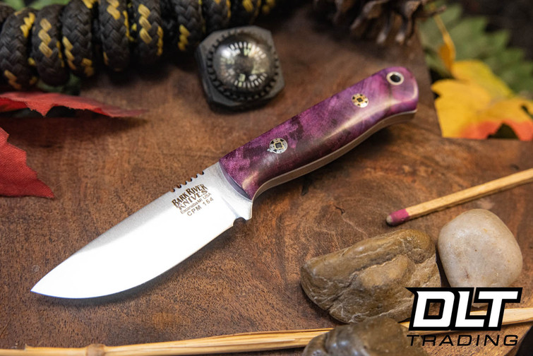 Bark River Micro Bravo CPM 154 Lavendar Maple Burl - White Liners - Mosaic Pins