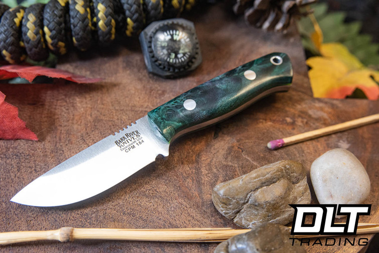 Bark River Micro Bravo CPM 154 Forest Green Maple Burl - Toxic Green Liners