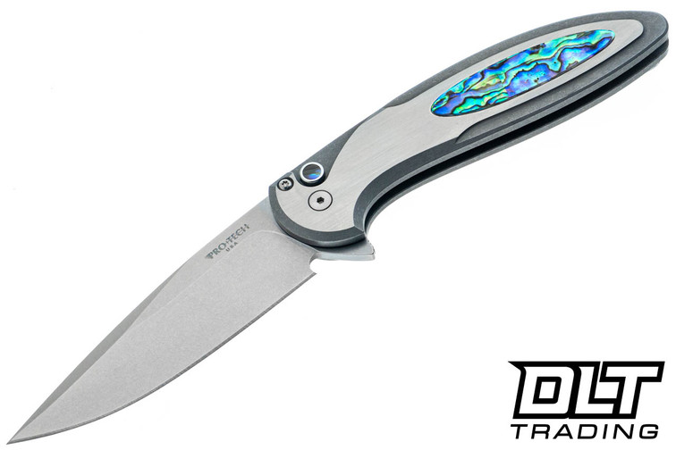 Pro-Tech Cambria Custom 011 - Two Tone 17-4 Steel Handle - Abalone Inlay - Stonewashed MagnaCut Blade - Abalone Button