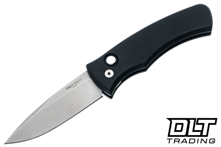 Pro-Tech Duke 2 - Black Aluminum - Stonewashed MagnaCut Blade - Gold Lip Pearl Button