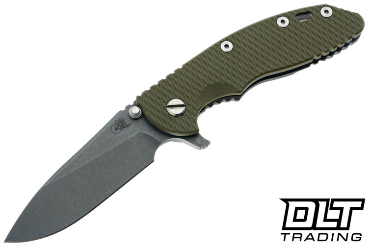 Hinderer 3.5" XM-18 Hollow Ground Slicer 20CV - Working Finish Titanium & Blade - OD Green G-10