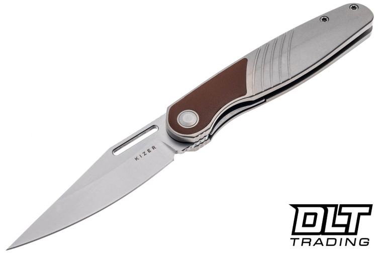 Kizer Raze - Titanium - Brown Leather Inlay - S45VN Blade