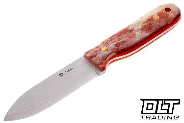 LT Wright Bushcrafter O1 - Scandi Grind - Dyed Red Bone - Orange Liners