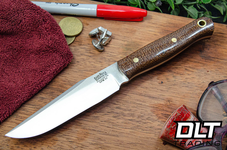 Bark River Blade Raid Ultra Lite Field Knife 3V Tan Burlap Micarta - Brass Pins