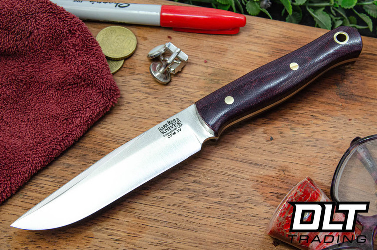 Bark River Blade Raid Custom Ultralite Field Knife 3V Burgundy Canvas Micarta - Brass Pins