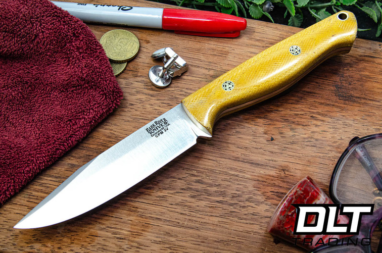 Bark River Blade Raid Custom Gunny Clip Point 3V Vintage Linen Micarta - Mosaic Pins