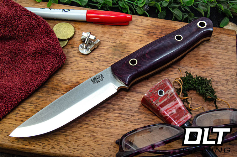Bark River Blade Raid Bushcrafter II 3V Burgundy Canvas Micarta - Hollow Brass Pins