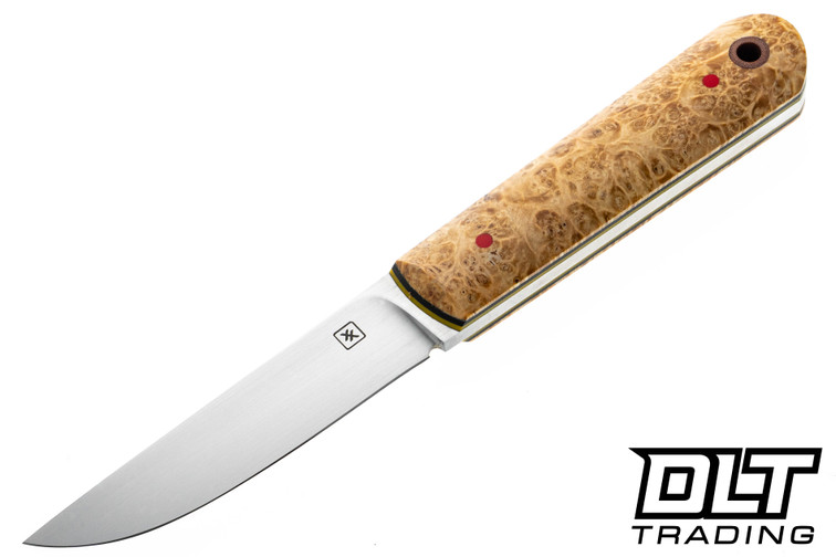 Double X Knives Straight Kwaiken - Stabilized Burl Wood - Hand rubbed Satin CPM-154 Blade - Leather Sheath