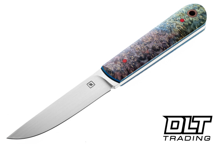 Double X Knives Straight Kwaiken - Blue Stabilized Burl Wood - Hand rubbed Satin CPM-154 Blade - Leather Sheath