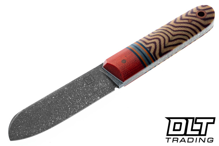 Double X Knives Pocket Santuko - Two-tone Micarta and G-Carta - Pebble Finished CPM 154 Blade - Leather Sheath #1