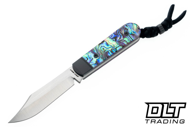 Jack Wolf Backwoods FIXedc - Dark Blast Ti Bolster - Abalone - Belt Satin S90V Blade - Leather Sheath