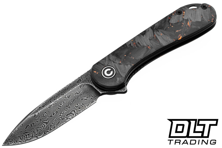 Civivi Knives Elementum Flipper C907C-DS3 - Shredded Carbon Fiber & Copper Shred Clear Resin - Damascus Blade