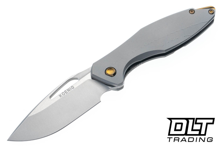 Koenig Mini Arius Non Flipper - Patterned Titanium - Burnished M390 Blade - Polished Flats - Bronze Hardware