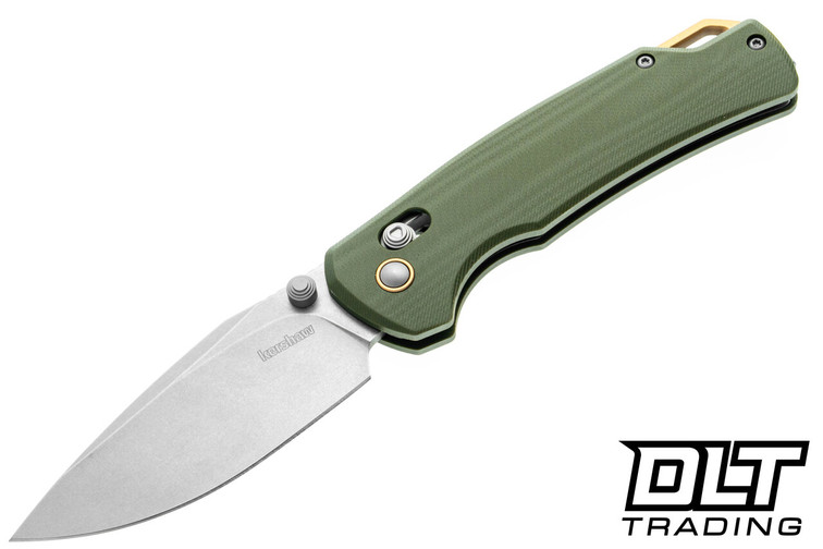 Kershaw Proximal 2058 - Olive G-10 Handle - Gold Aluminum Accents - Stonewashed D2 Blade