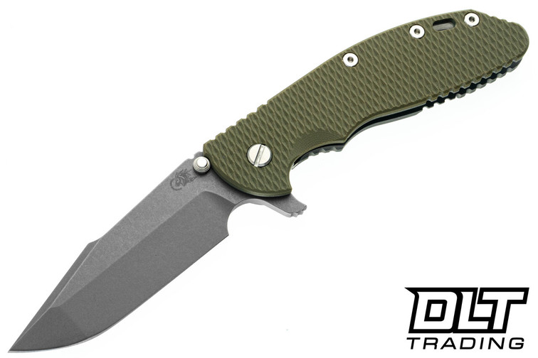 Hinderer XM-24 Harpoon Spanto S45VN - Working Finish Titanium & Blade - OD Green G-10