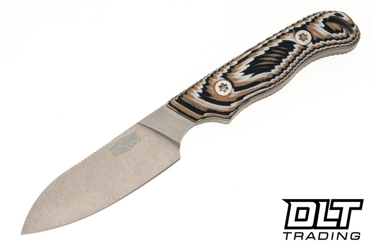 Hellbender Ranch Hand - Stonewash Tumbled MagnaCut Blade - Tri-Color G-10