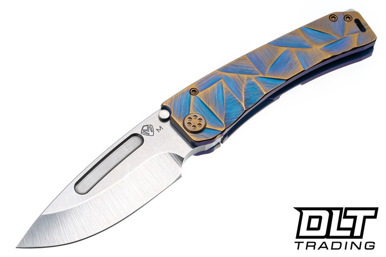 Medford Marauder Drop Point - Tumbled MagnaCut - Aqua & Bronze Stained Glass Sculpting - Bronze Hardware & Clip #2