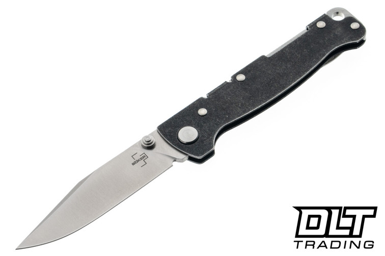 Boker Atlas Clip Point TS - Black Stonewash Stainless Steel Handle - D2 Satin Blade