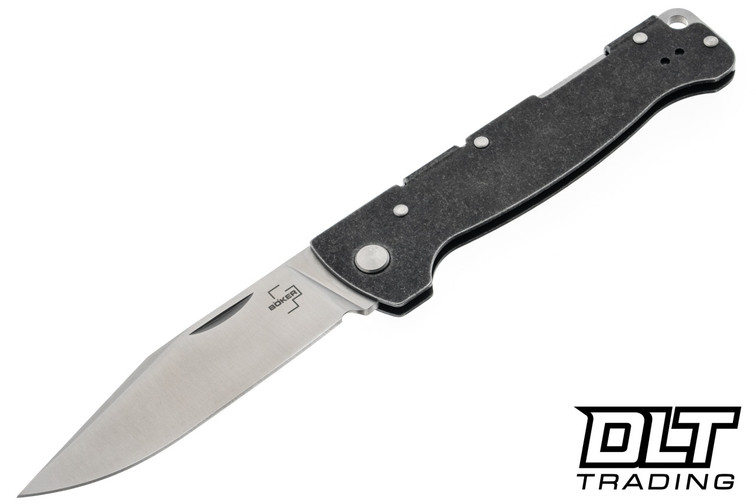 Boker Atlas Backlock Big - Black Stonewash Stainless Steel - Satin 12C27 Blade