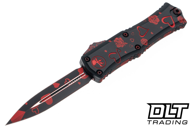 Microtech 1702M-1VNS Hera II Mini D/E - Heart & Rose Motif Handle - Rose Motif Cerakote Blade - Valentine's Day