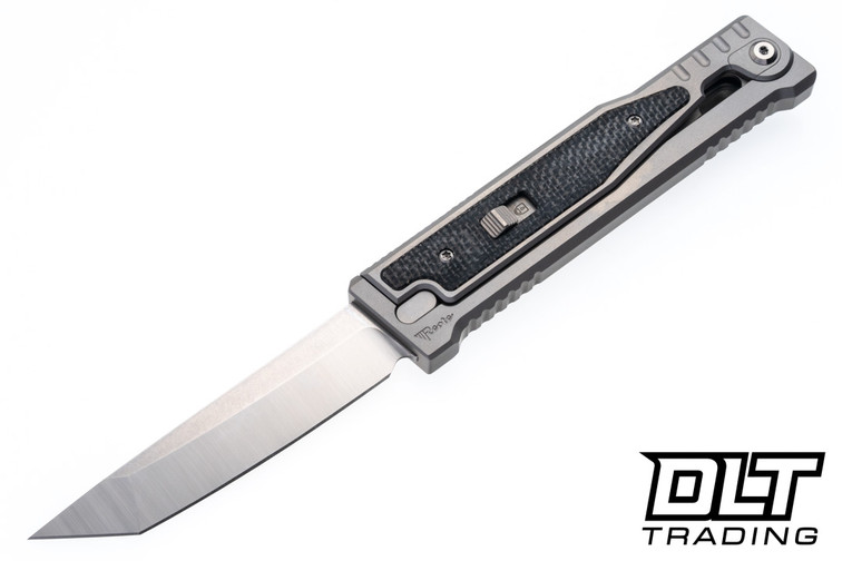 Reate EXO-OG - Tanto Satin Stonewashed Elmax Blade - Bead Blast Titanium - Black Micarta Inlay