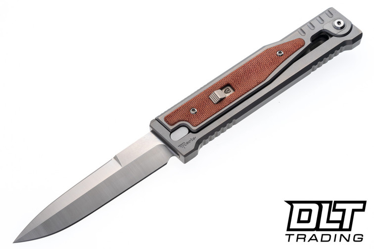 Reate EXO-OG - Double Edge Satin Stonewashed Elmax Blade - Bead Blast Titanium - Orange Micarta Inlay