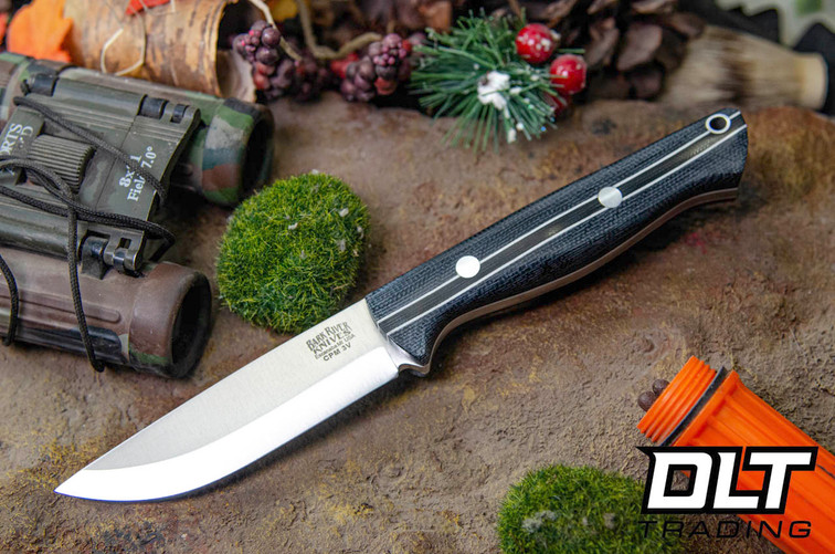 Bark River Gunny Scandi 3V Black Canvas Micarta - White Liners - White Rope Racing Stripe