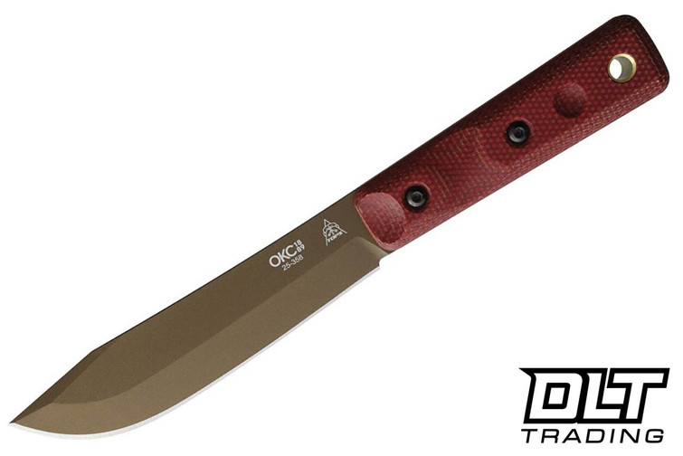 TOPS Ontario XL Hunter - Red Canvas Micarta - Orange Liners - Bronze Traction Coated 1095HC Blade