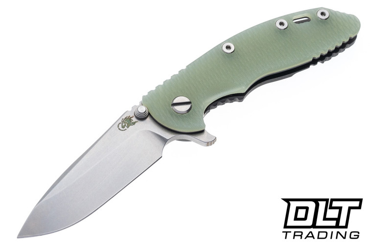 Hinderer 3.25" XM-18 S45VN Spearpoint - Working Finish Titanium - Stonewashed Blade - Translucent Green G-10