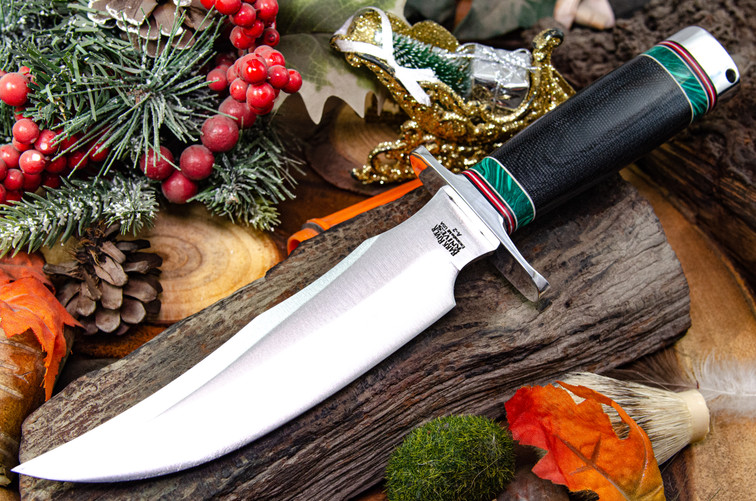 Blade Raid Custom MK4 A2 Black Canvas Micarta - Double Malachite Spacer