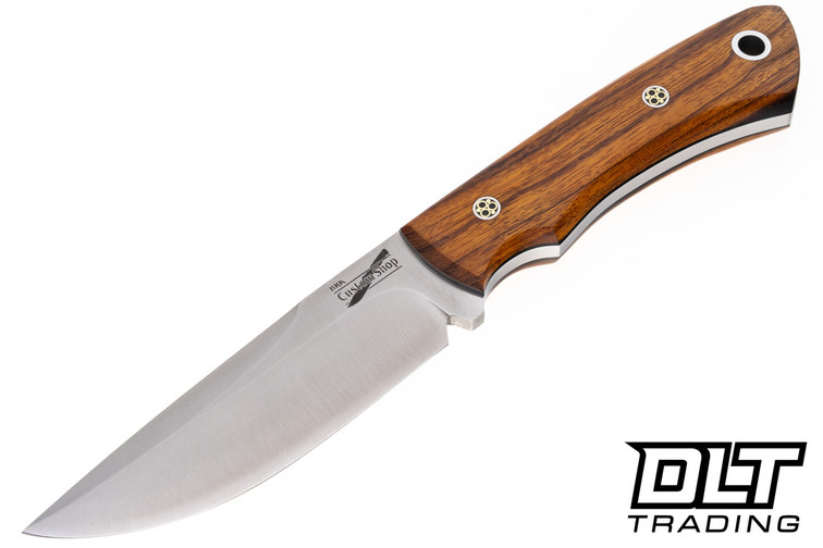 Bark River Custom Broadside fixed blade knife with CPM-154 steel Desert Ironwood handle with Black Liners and Mosaic Pins.