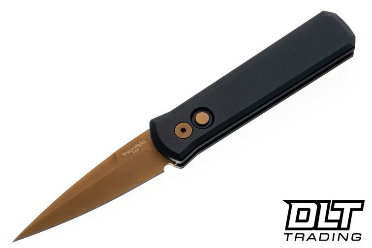 Pro-Tech Godson - Black Handle - Tan PVD Blade