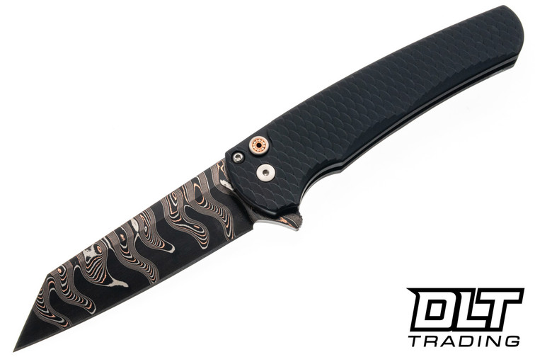 Pro-Tech Malibu Custom - Black Dragon Scale Textured Handle - Baker Forge Elite Coppermai Ripple Damascus Blade