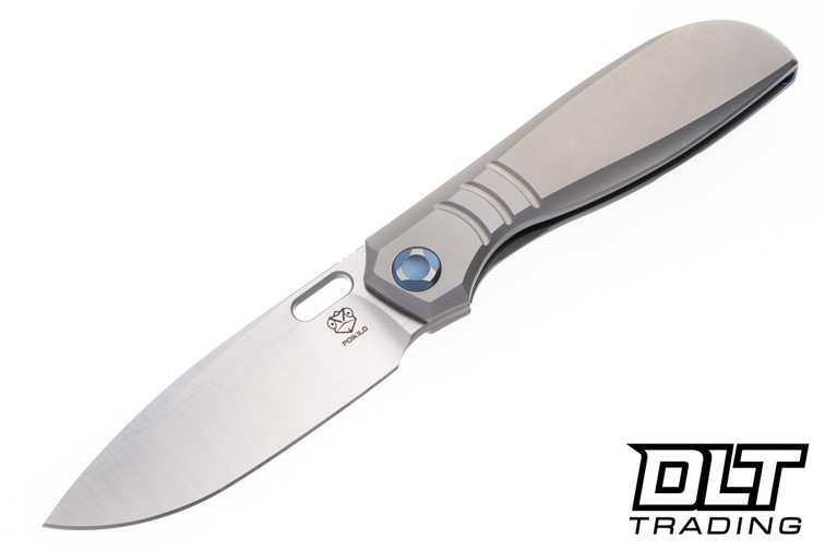 Poikilo Blade Gecko WS2 - Titanium Handle -  Blue Accents - Satin M398 Blade