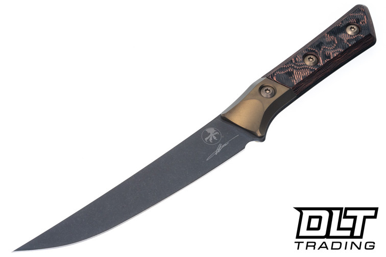 Microtech 6.125" Boning Knife - DLC Blade - Bronze Titanium Bolster - Livewire Carbon Fiber Handle