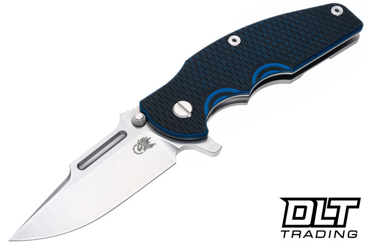 Hinderer Jurassic Frontier Clip Point MagnaCut - Stonewashed Titanium & Blade - Blue & Black G-10