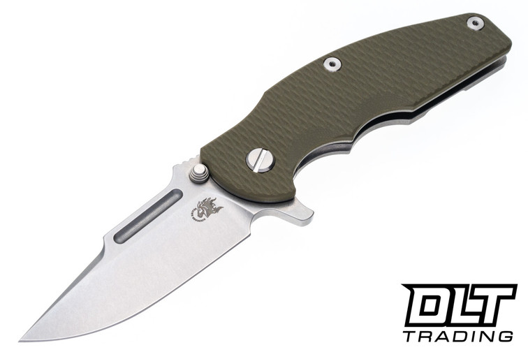 Hinderer Jurassic Frontier Clip Point MagnaCut - Stonewashed Titanium & Blade - OD Green G-10