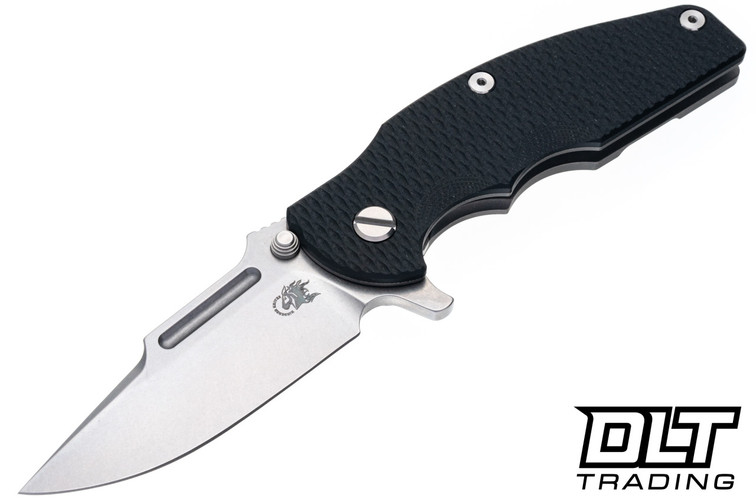 Hinderer Jurassic Frontier Clip Point MagnaCut - Working Finish Titanium - Stonewashed Blade - Black G-10