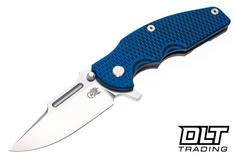 Hinderer Jurassic Frontier Clip Point MagnaCut - Working Finish Titanium - Stonewashed Blade - Blue & Black G-10