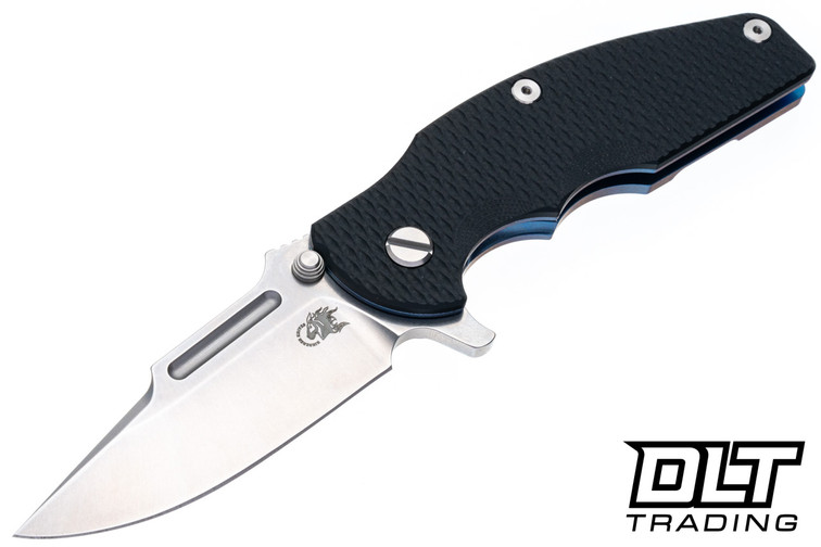 Hinderer Jurassic Frontier Clip Point MagnaCut - Blue Anodized Titanium - Stonewashed Blade - Black G-10