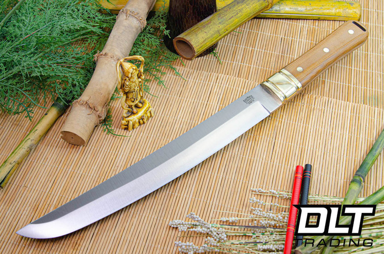 Bark River Tengu 3V Natural Canvas Micarta - Brass Bolster