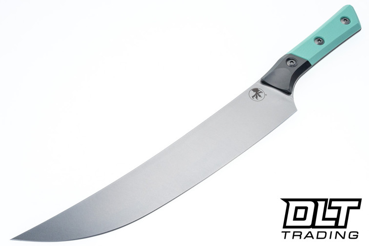 Microtech 10" Butcher Knife - Titanium Bolster - Caribbean Blue G-10 - Stonewash Blade