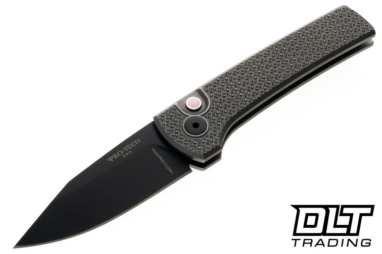 Pro-Tech Chaves Scapegoat - Blasted & Stonewashed Stainless Steel Carbide Textured Handle - Black DLC MagnaMax Blade - Black Lip Pearl Button