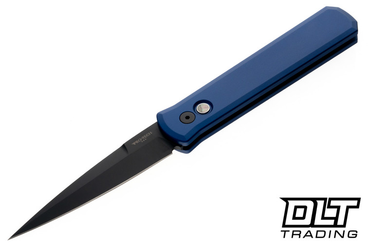 Pro-Tech Godfather - Blue Handle - Black Blade - Black Lip Pearl Button