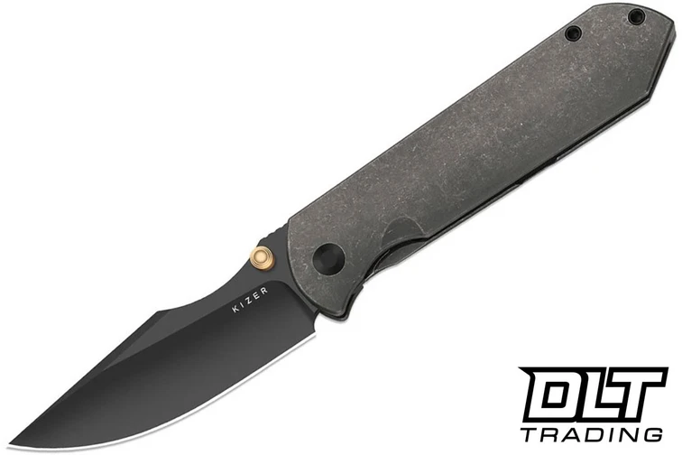 Kizer Harpoon - Black Stonewash Titanium - Black DLC Elmax Drop Point Blade