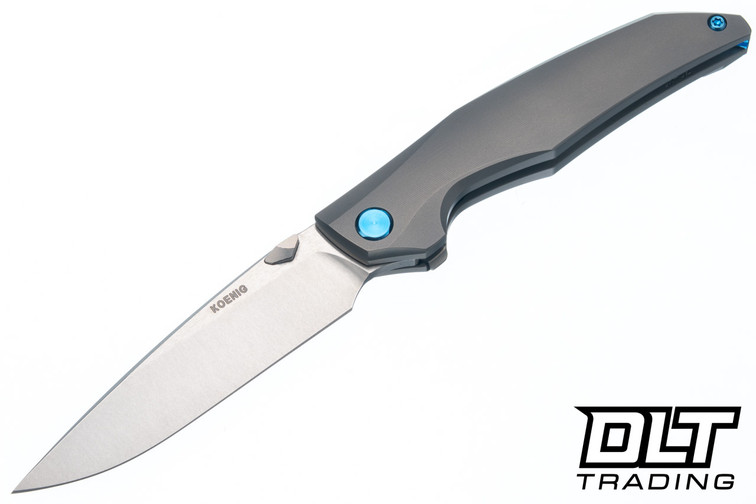 Koenig Xenon - Blasted Titanium - Burnished Blade - Polished Flats - Blue Hardware